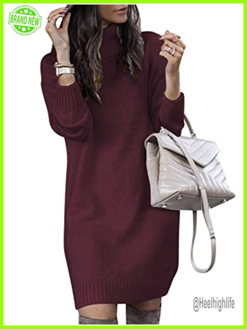Women Oversized Turtleneck Knit Sweater Dress Long Sleeve Pullover Short